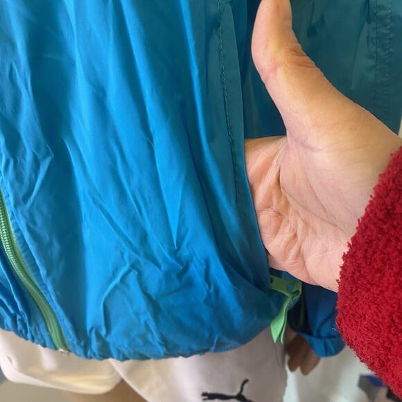 Lands End Women M10-12 Nylon Rain Jacket Coat Windbreaker Hooded Full Zip Blue - Picture 7 of 10